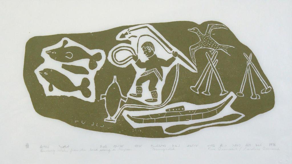 Levi Qumaluk (1919-1997) - Hunting Whales From The Land Using A Harpoon; 1976