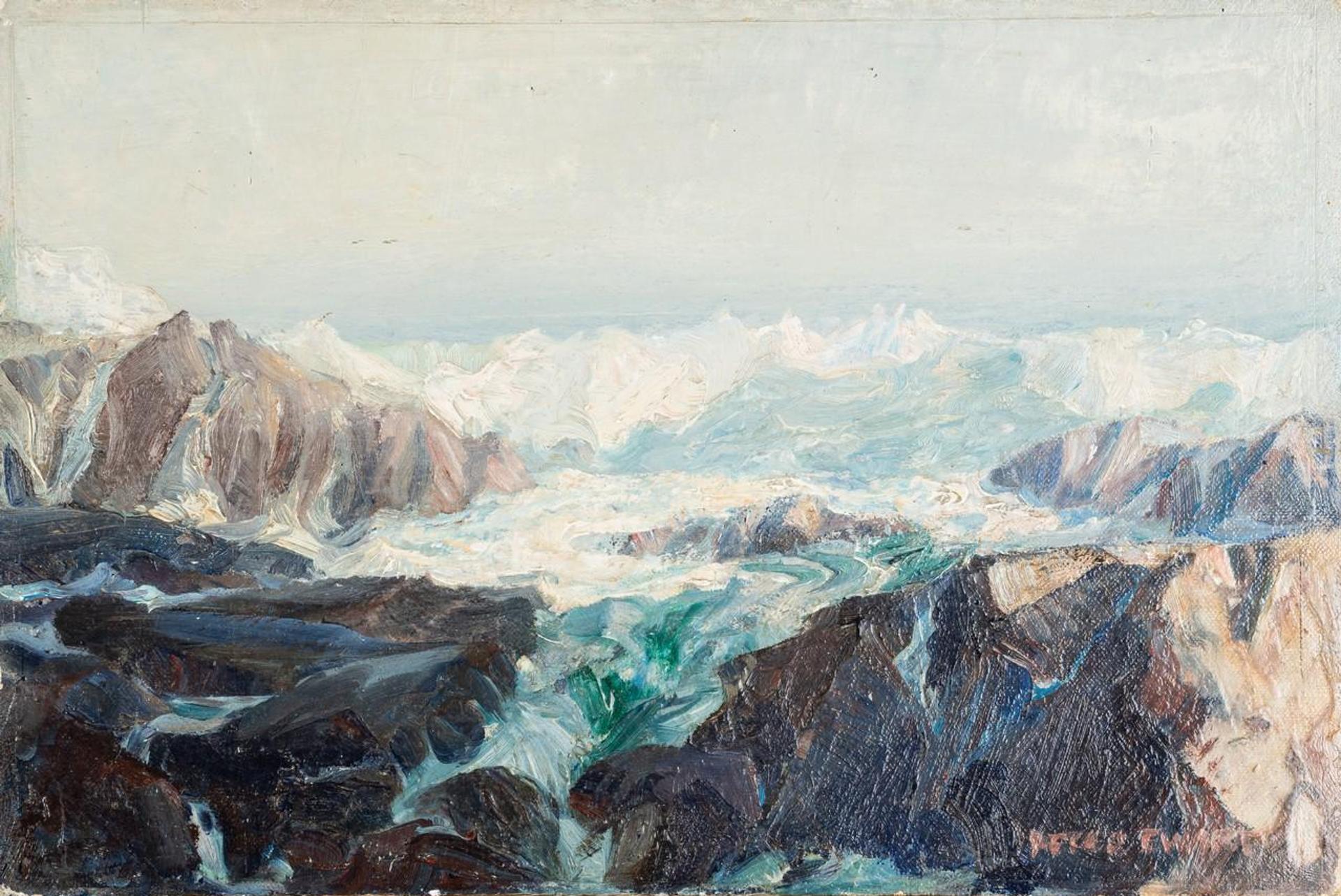 Peter Maxwell Ewart (1918-2001) - Waves Crashing on the Rocks