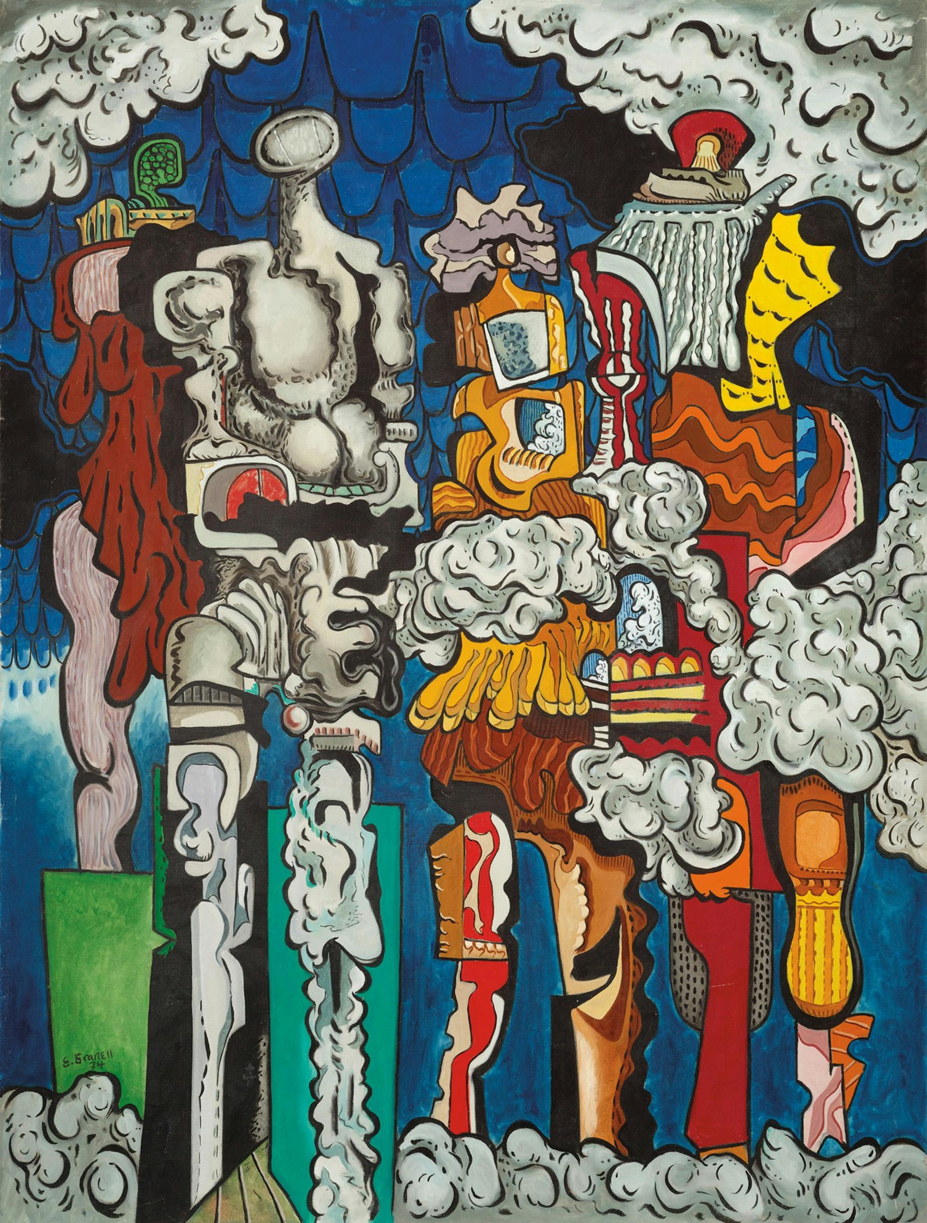 Eugenio Fernández Granell (1912-2001) - Characters Coming Out of the Clouds, 1974
