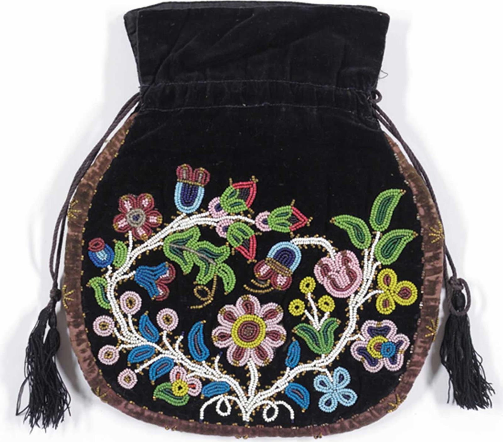 First Nations Basket School - Beaded Velvet Pouch with Black Silk Lining