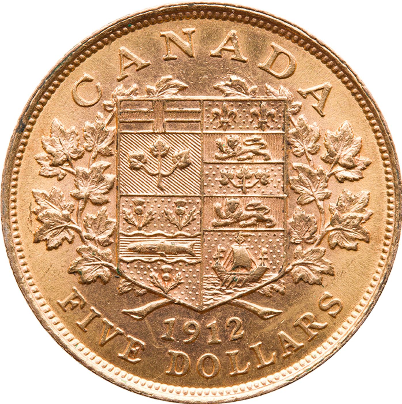 Canada - George V Gold Five Dollars 1912, About Uncirculated