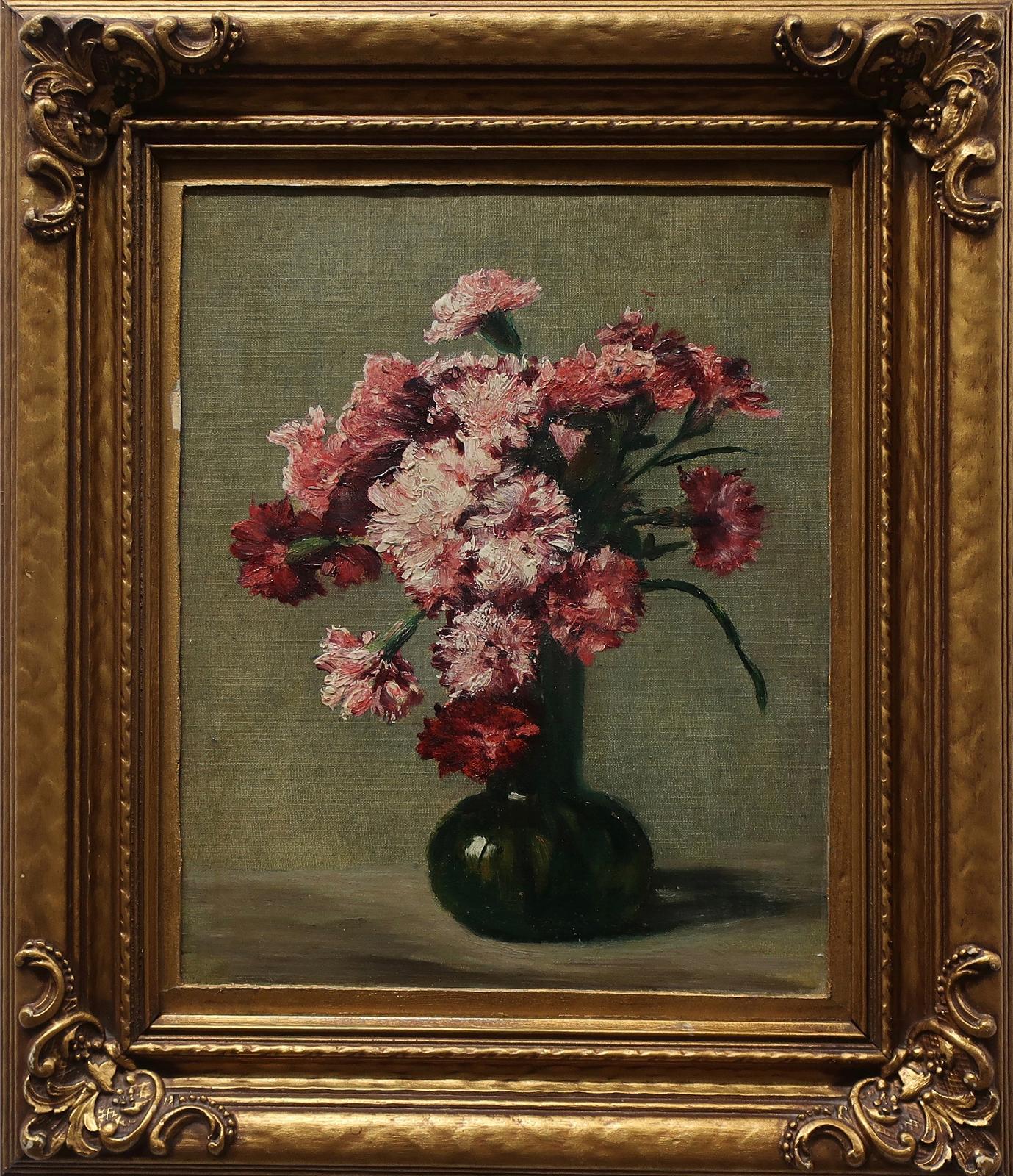 Emily Louise (Orr) Elliott (1867-1952) - Still Life - Pink Carnations In Green Vase