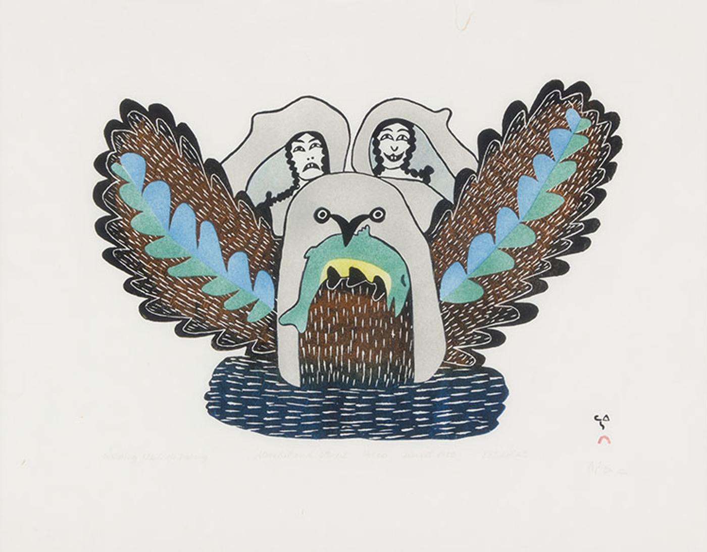Pitseolak Ashoona (1904-1983) - Watching the Owl Fishing