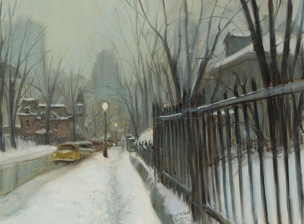 John Geoffrey Caruthers Little (1928-1984) - Romance of Winter Evening, Crépuscule romantique, McTavish Street, Montreal