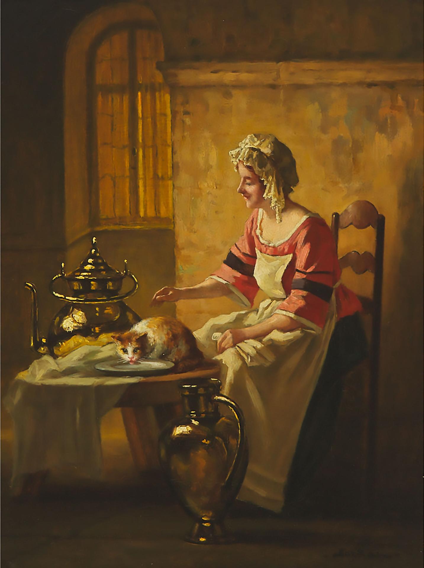 Albert Sorkau - Maid Feeding The Cat Milk