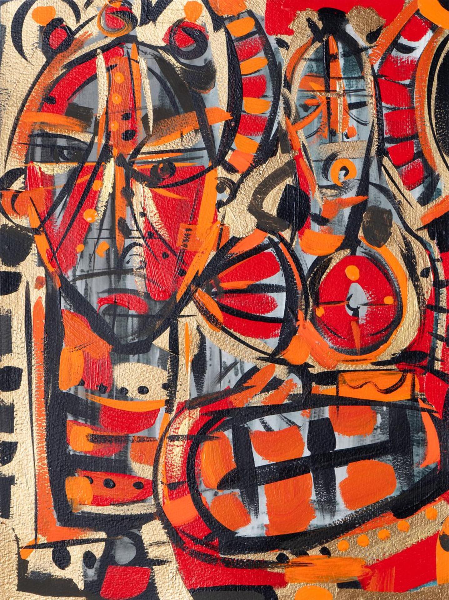 Shawn Skeir (1965) - Untitled - Faces (Orange and Red)