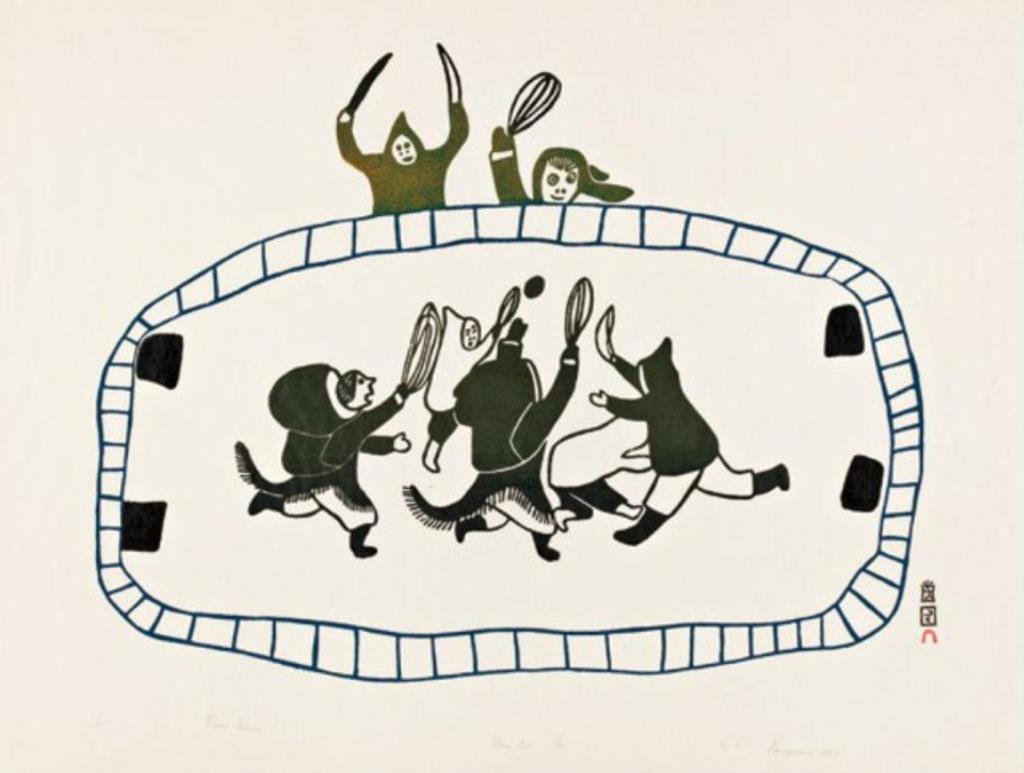 Napatchie Pootoogook (1938-2002) - Ball Game, 1966 #21, stonecut, 17/50