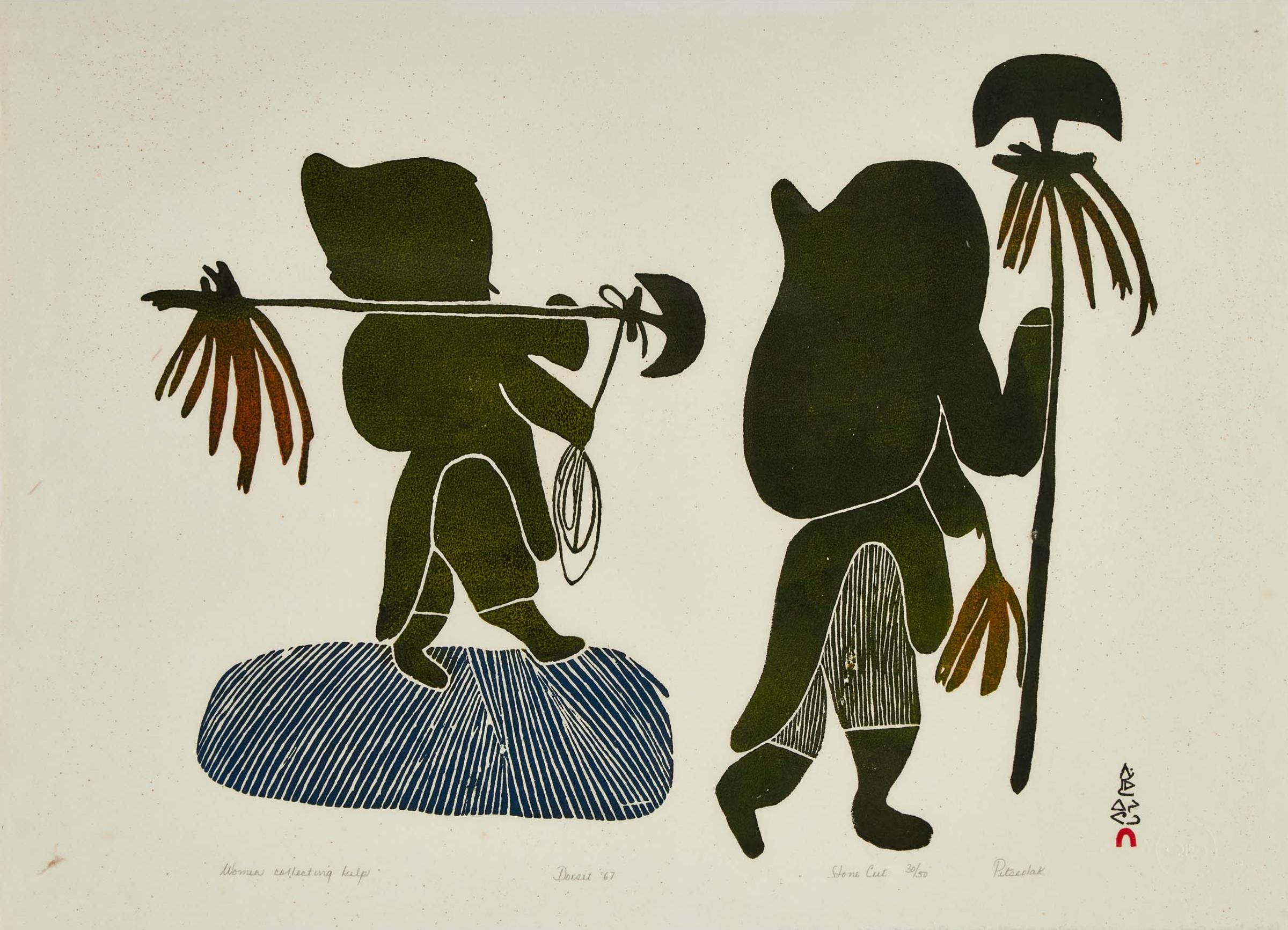 Pitseolak Ashoona (1904-1983) - Women Collecting Kelp, 1967