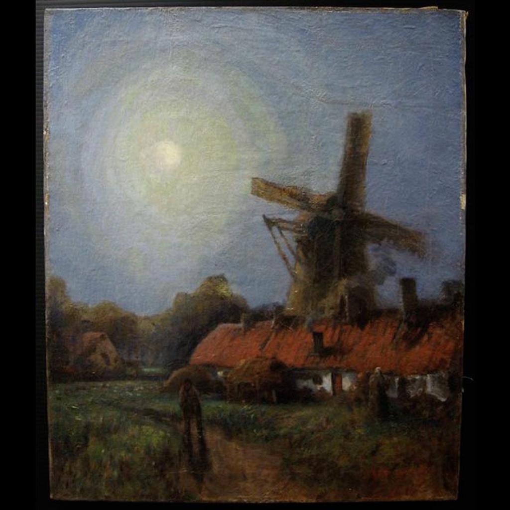 Georges Chavignaud (1865-1944) - Figures By Windmill Under Moonlight