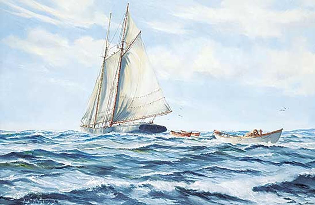 Robert McVittie (1935-2002) - In a Fresh Breeze [Mackerel Seiner Towing Her Boats]