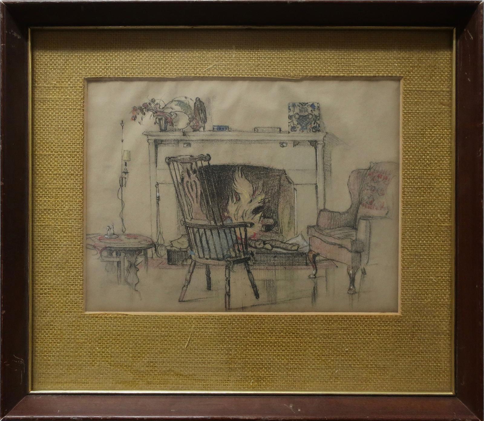 Frederick Sproston Challener (1869-1958) - Interior With Fireplace