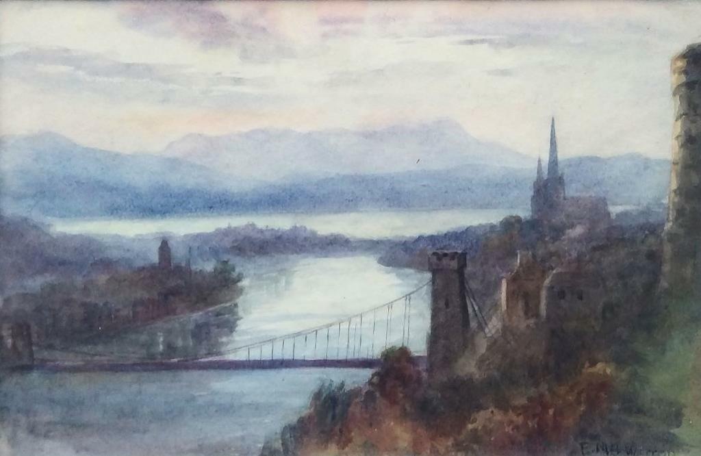 Emily Mary Bibbens Warren (1869-1956) - At Inverness, Scotland River & Old Castle