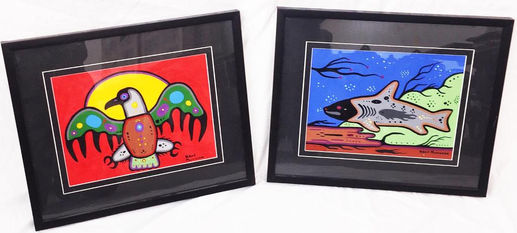 David Alfred Morrisseau (1961) - Fish spirit and Thunderbird on red