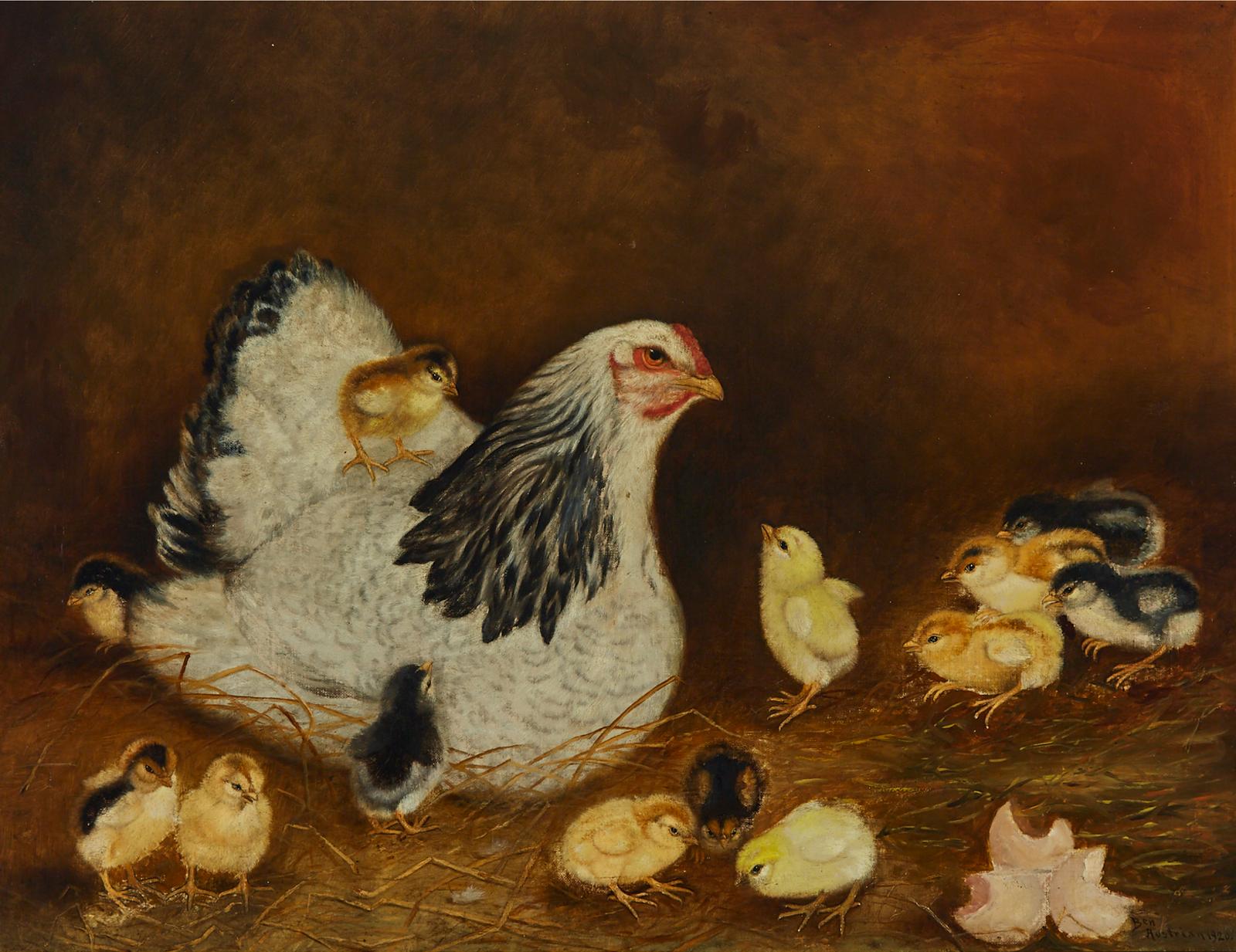 Ben Austrian (1870-1921) - A Hen And 13 Chicks, 1920