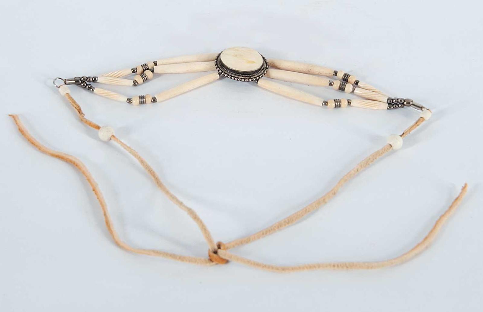 First Nations Basket School - Beaded Bone Necklace with Bone Pendant