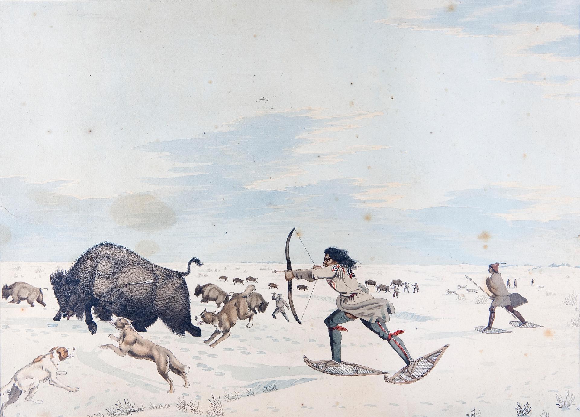 Peter Rindisbacher (1806-1834) - Blackfoot hunting in snow shoes