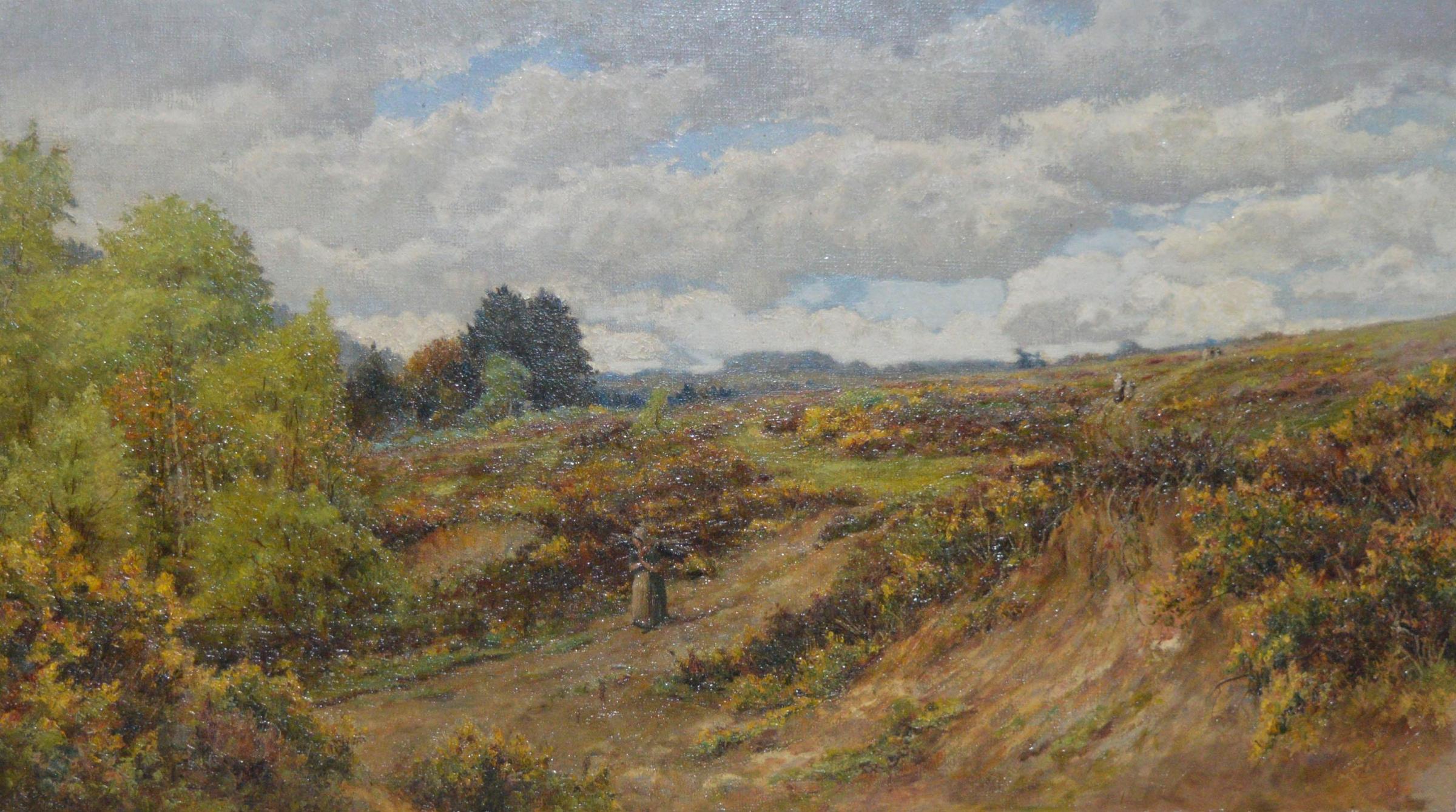 William Edmond Benger (1841-1915) - British School, Sunset landscape with figures, oil on canvas, signed and dated 1879 lower right, signed and titled on a label on the reverse