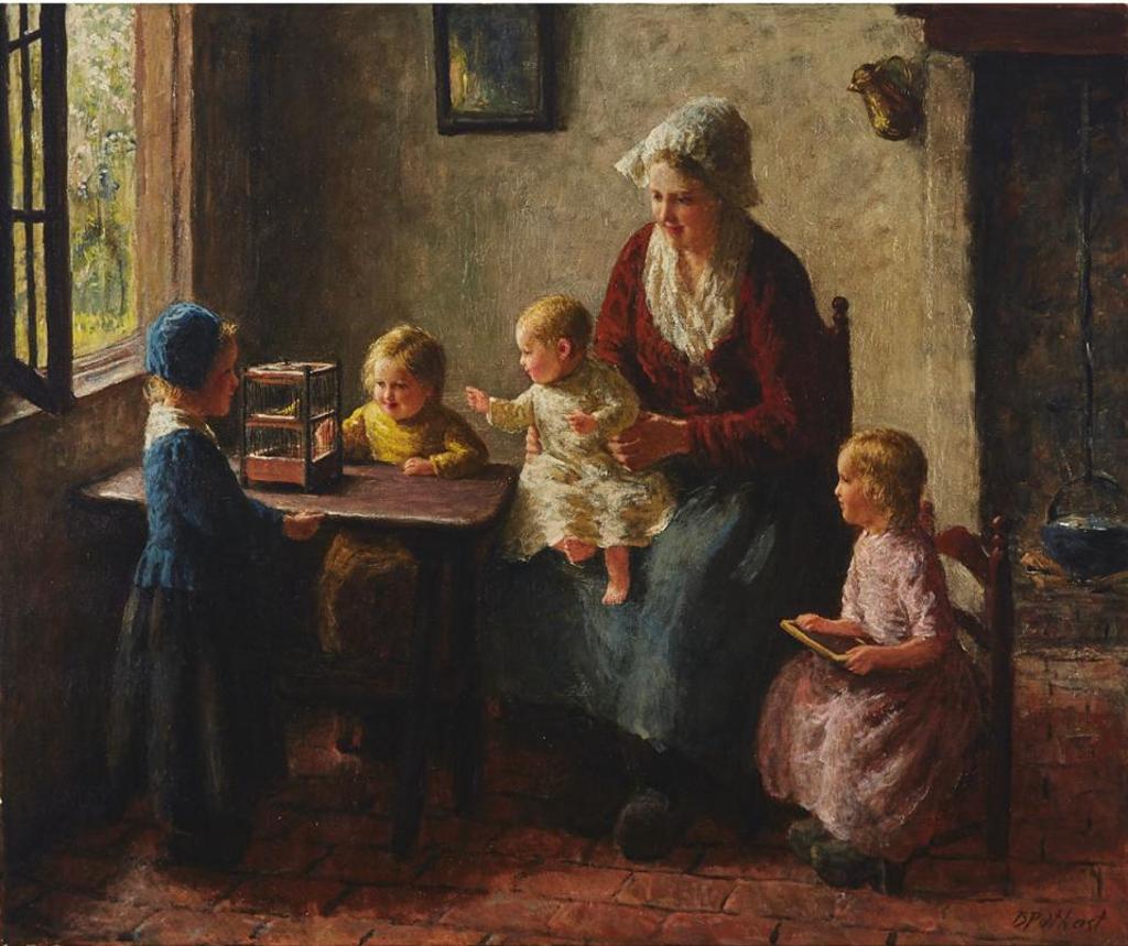 Bernard Jean Corneille Pothast (1882-1966) - Mother And Children With Bird Cage