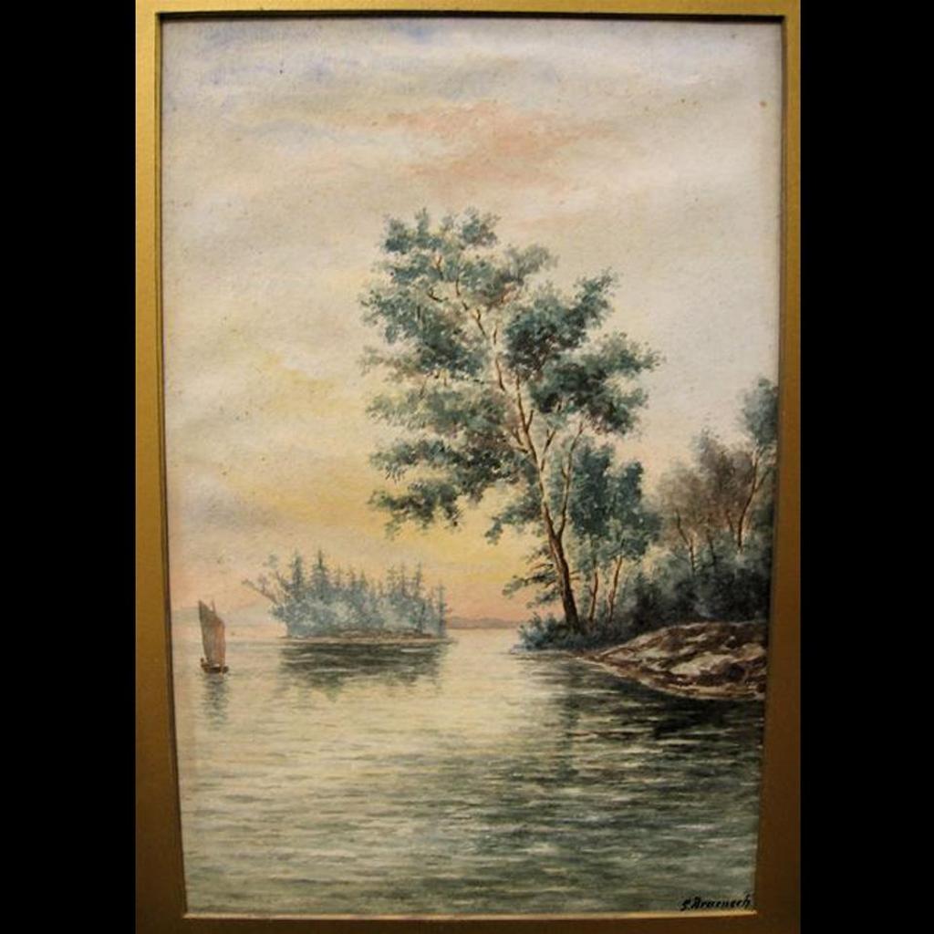 George Robert Bruenech (1851-1916) - Boat By Island; Woodland Creek Study