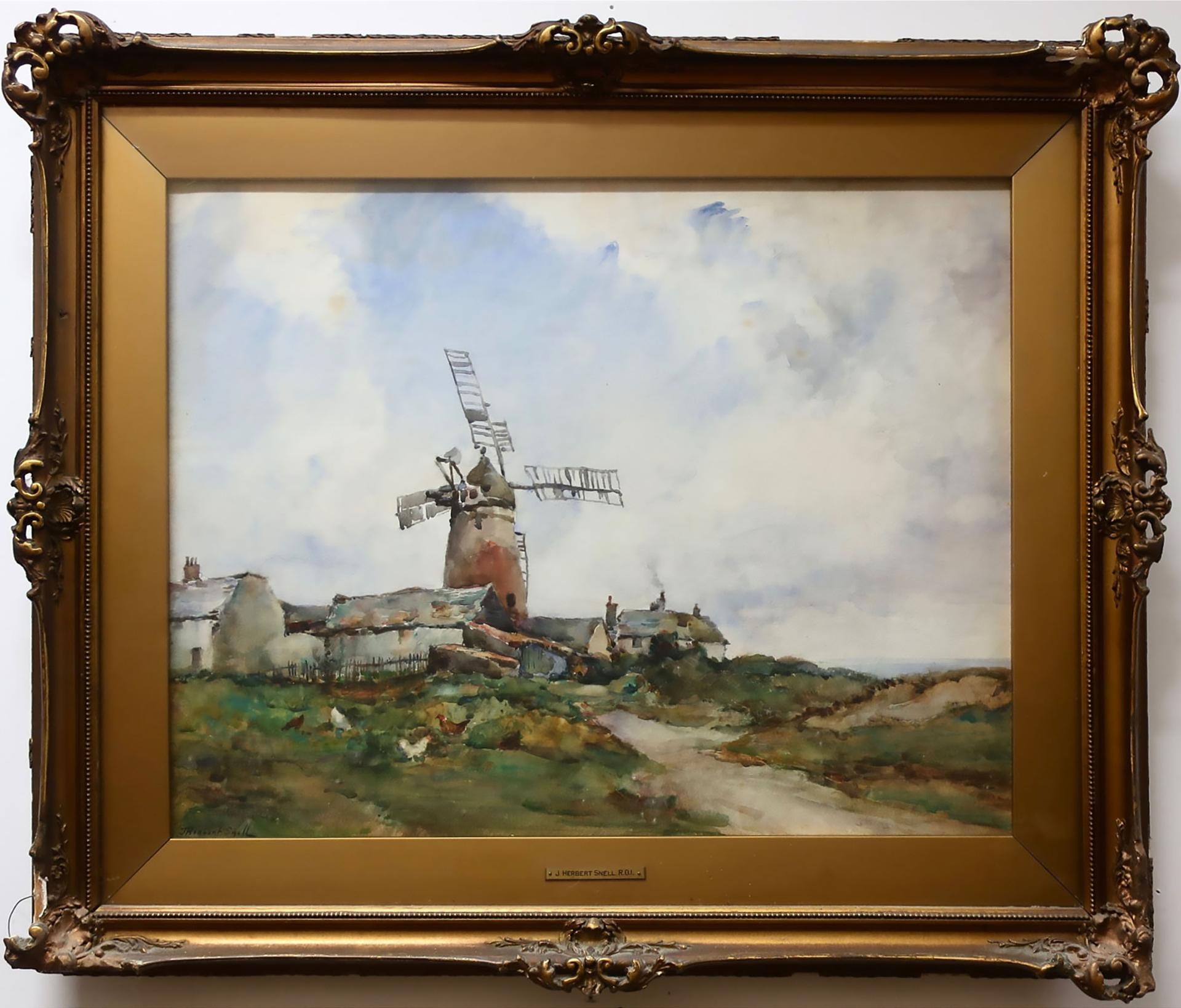 James Herbert Snell (1861-1935) - Untitled (Windmill With Chickens Feeding)