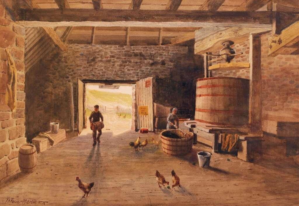 Thomas Mower Martin (1838-1934) - Figures Working Inside A Barn