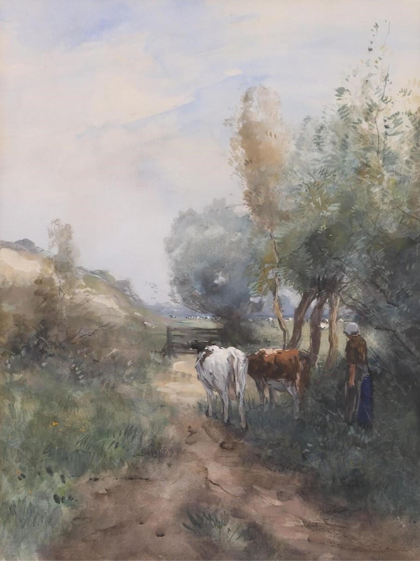 Willem George Frederik Jansen (1871-1949) - Milkmaid With Cows