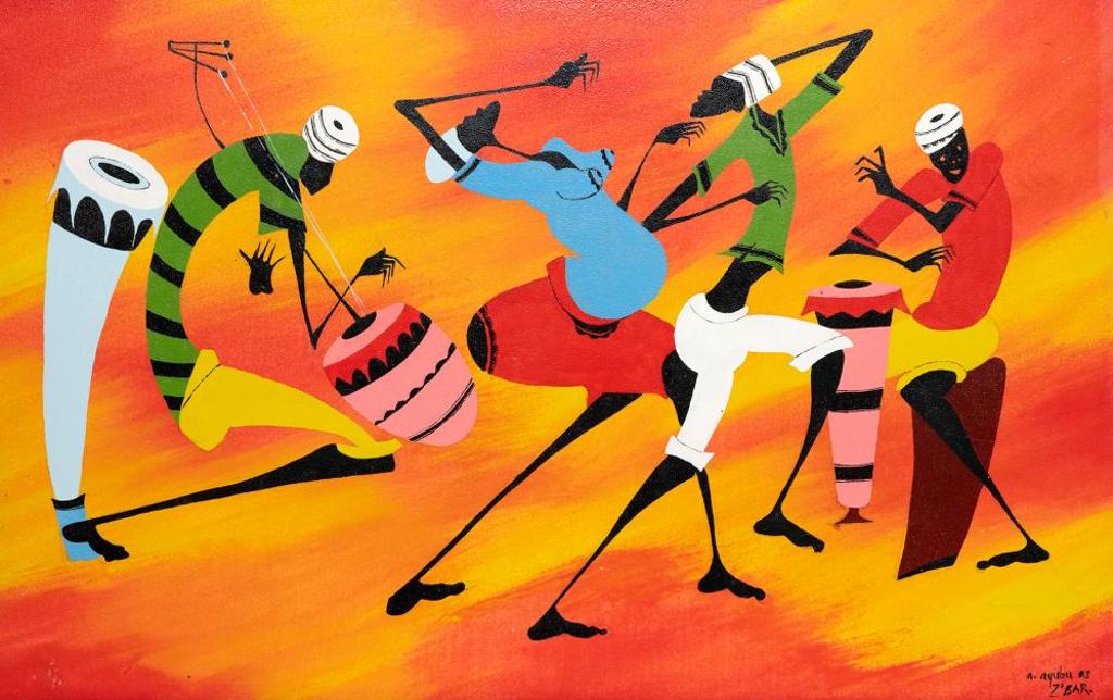 A. Ayubu - Untitled - Dancing Figures with Orange Background