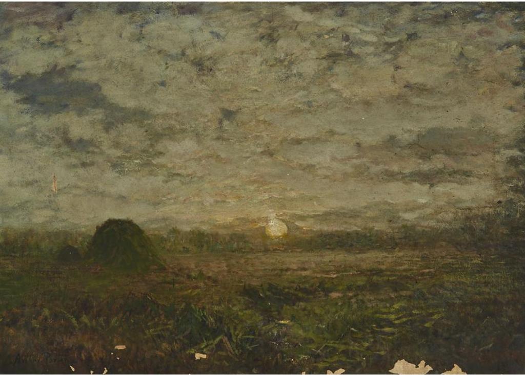 Arthur Parton (1842-1914) - Sunrise Over Field With A Haystack At Left