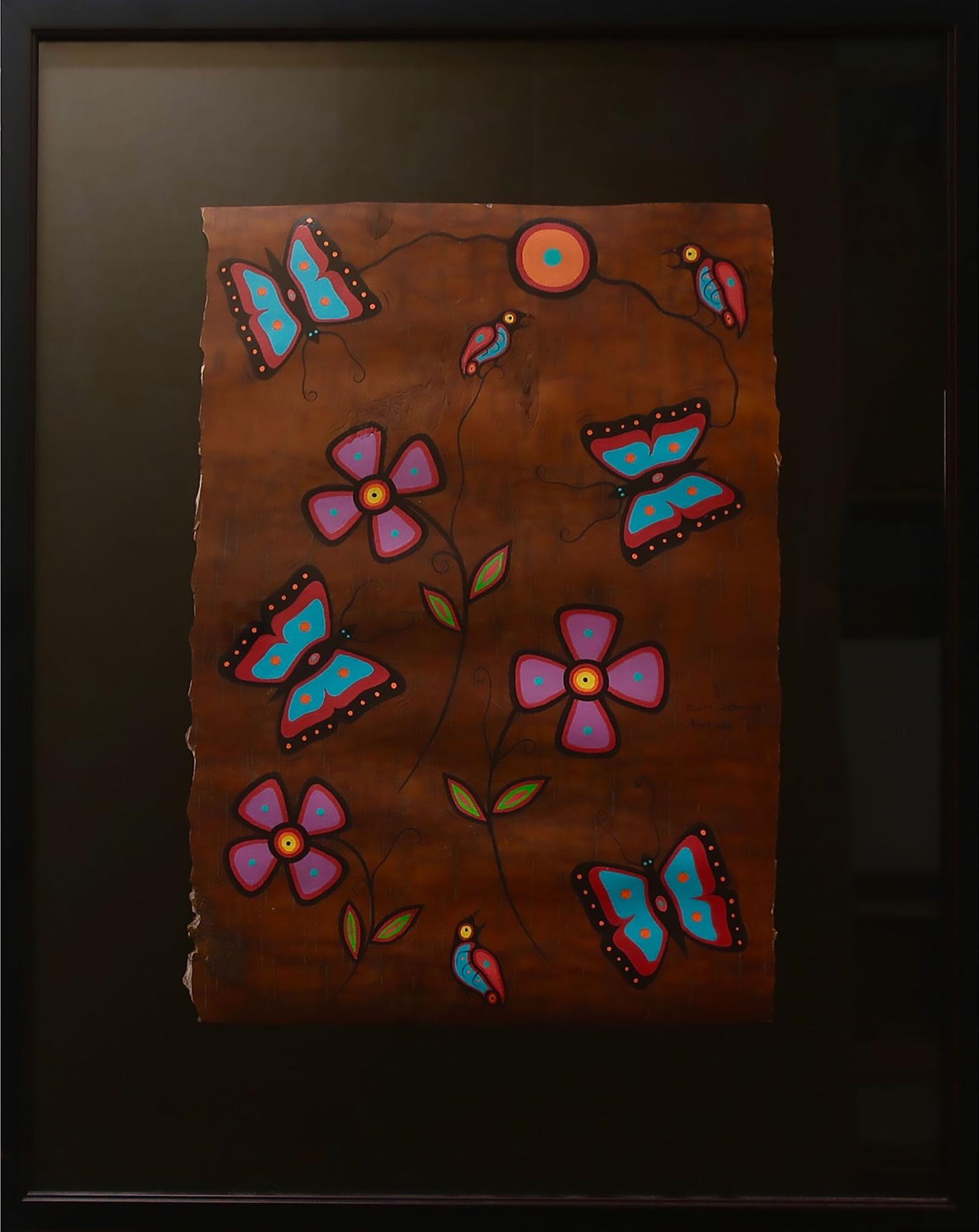 Blair Debassige (1961) - Untitled (Birds, Butterflies And Flowers)