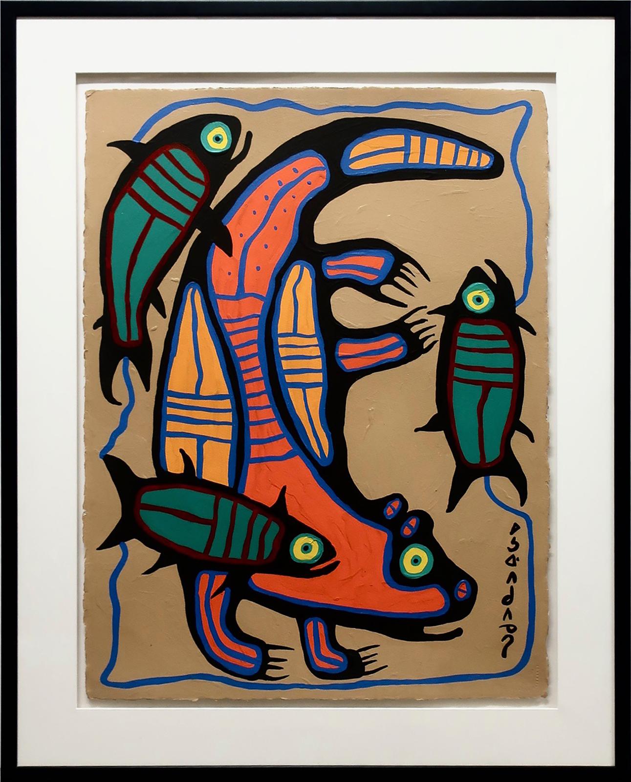 Norval H. Morrisseau (1931-2007) - Sea Otter Catching Salmon