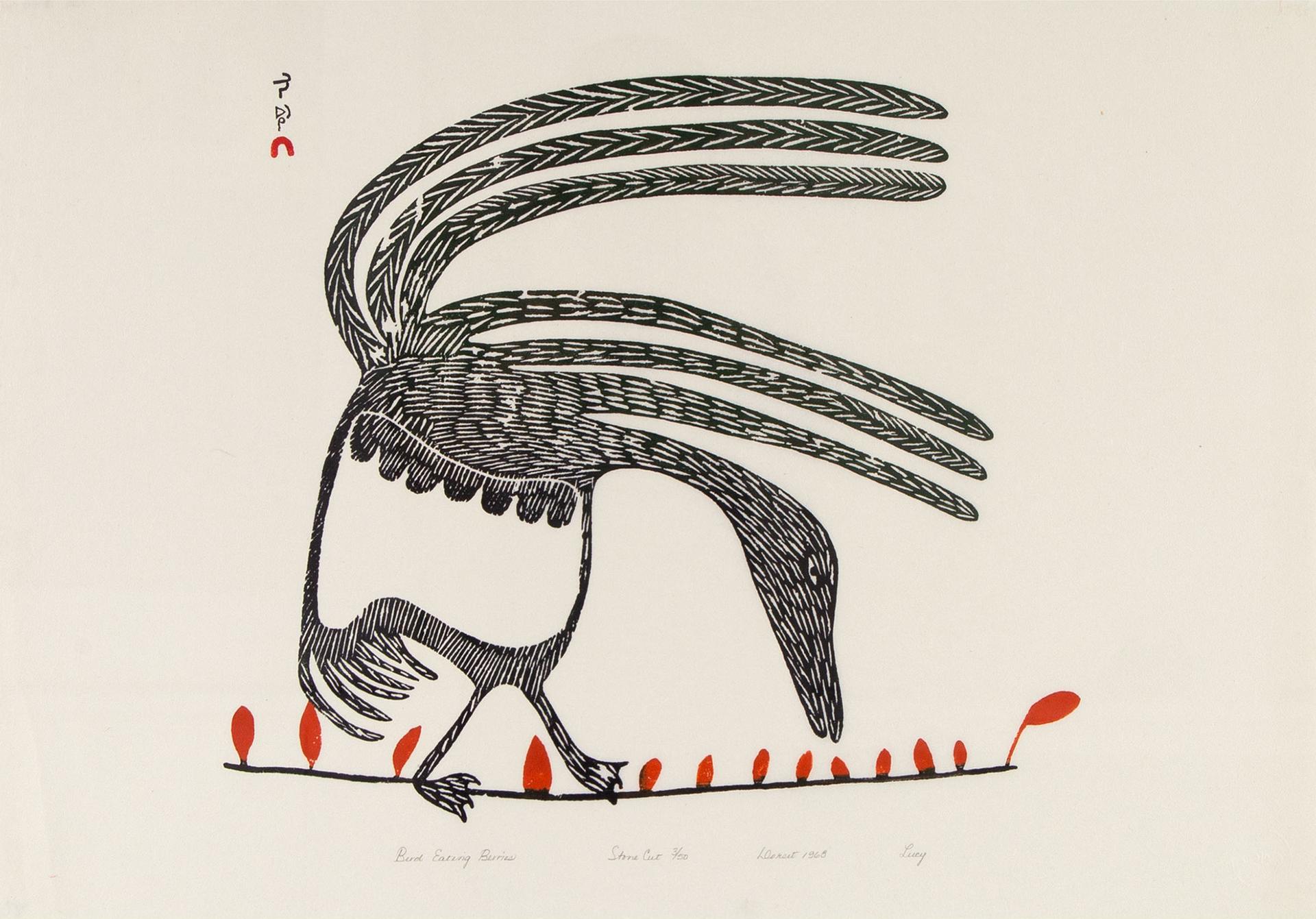 Lucy Qinnuayuak (1915-1982) - Bird Eating Berries