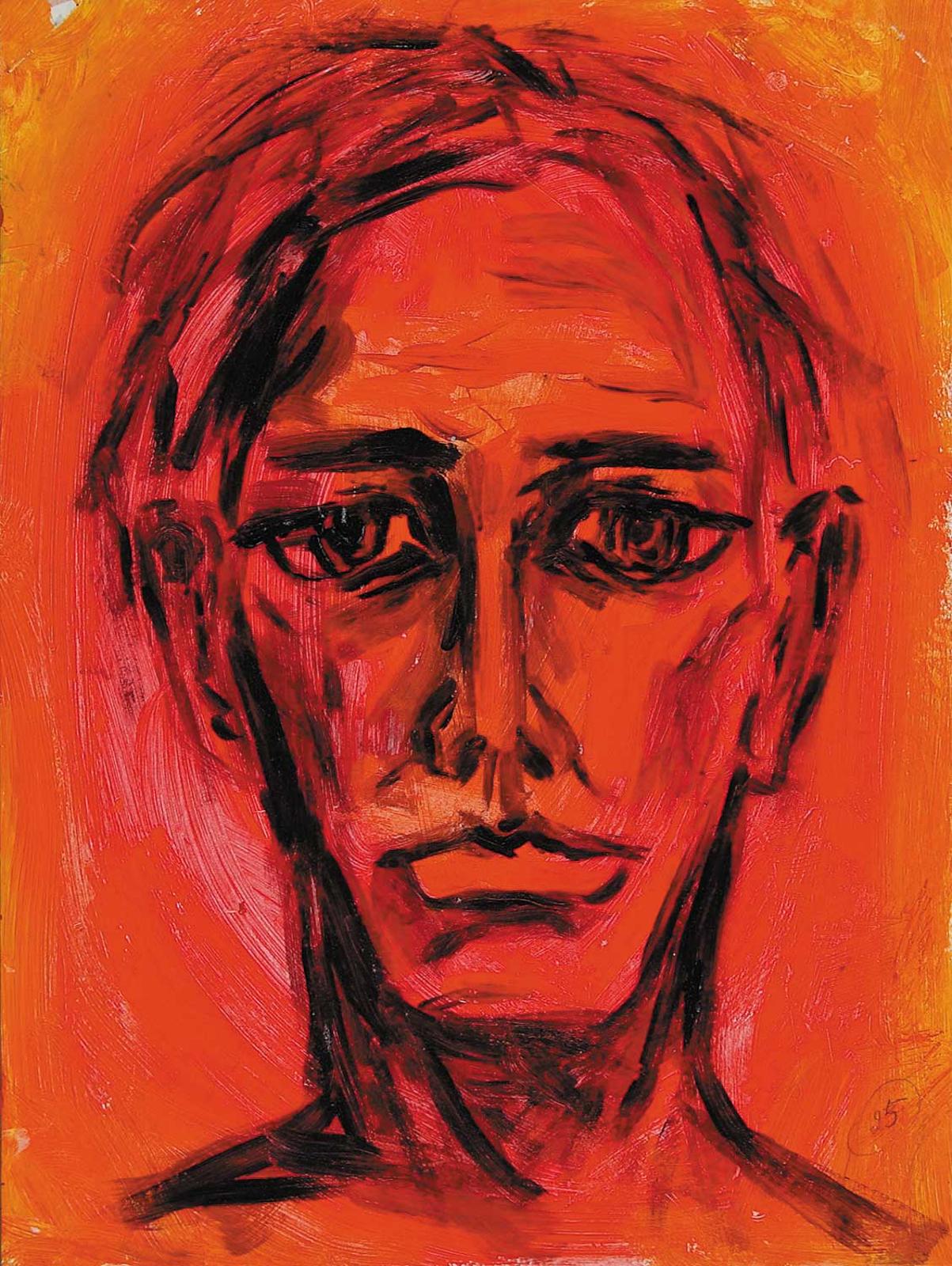 Robert Charles Aller (1922-2008) - Untitled - Self Portrait with Pink and Red Background II