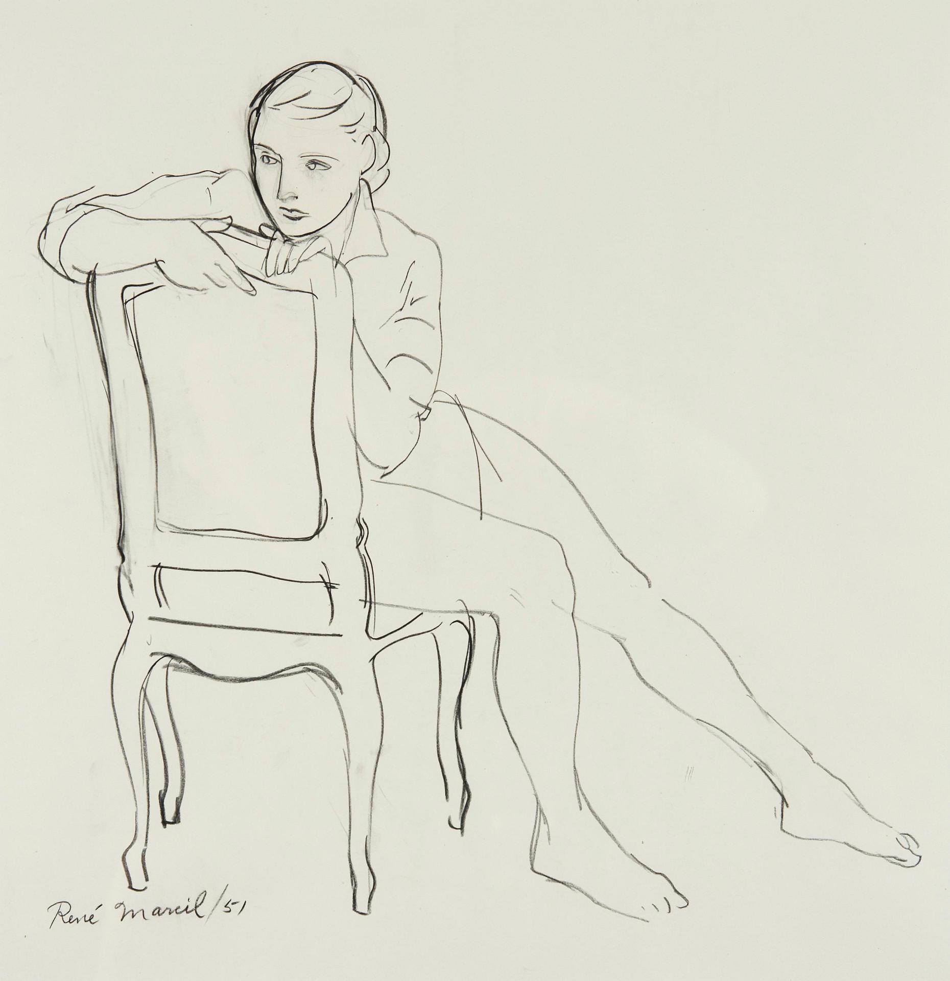 Rene Marcil (1917-1993) - Seated model leaning over back of chair