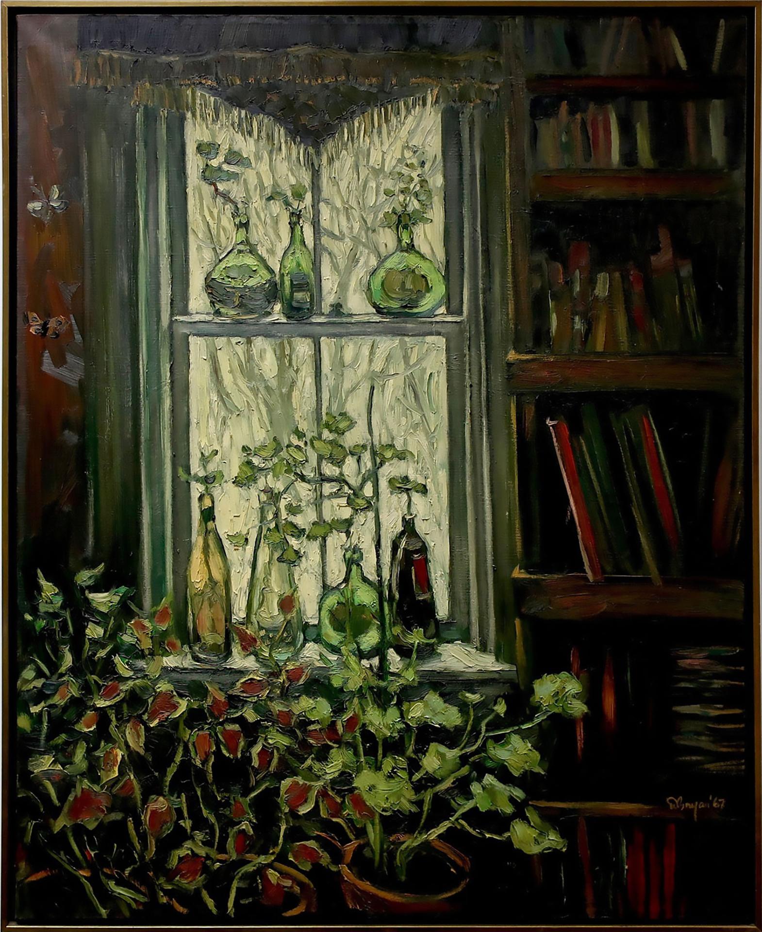 William (Bill) Bryan - Untitled (Interior Study With Window, Plants, Books And Bottles)