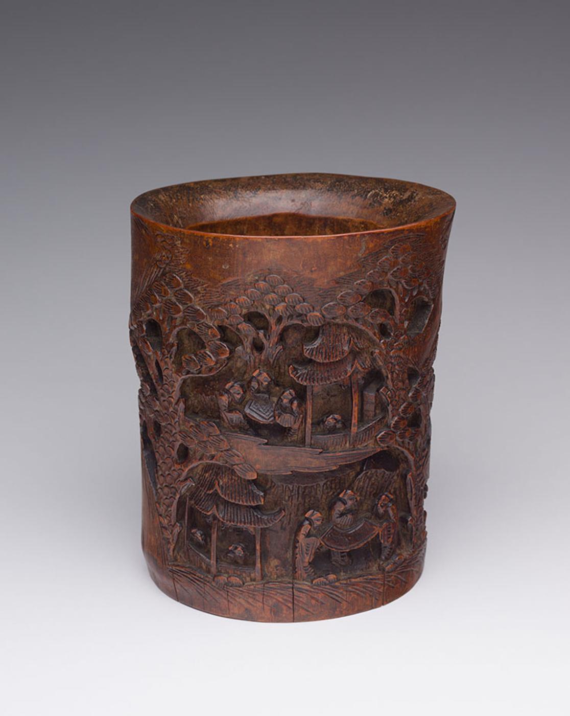 Chinese Art - A Large Chinese Bamboo Carved 'Gathering of the West Garden' Brushpot, Qing Dynasty