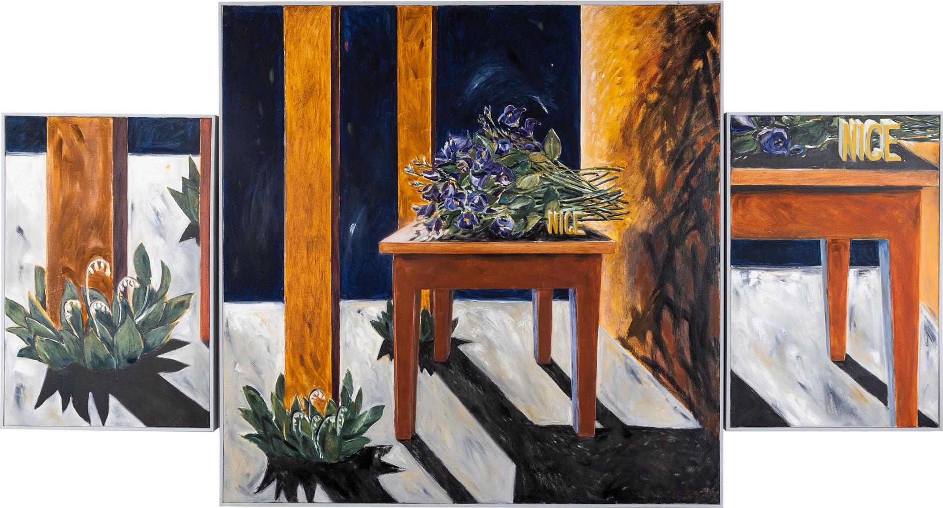 Gathie Falk (1928) - Nice Table With Prairie Gentians And Details Triptych