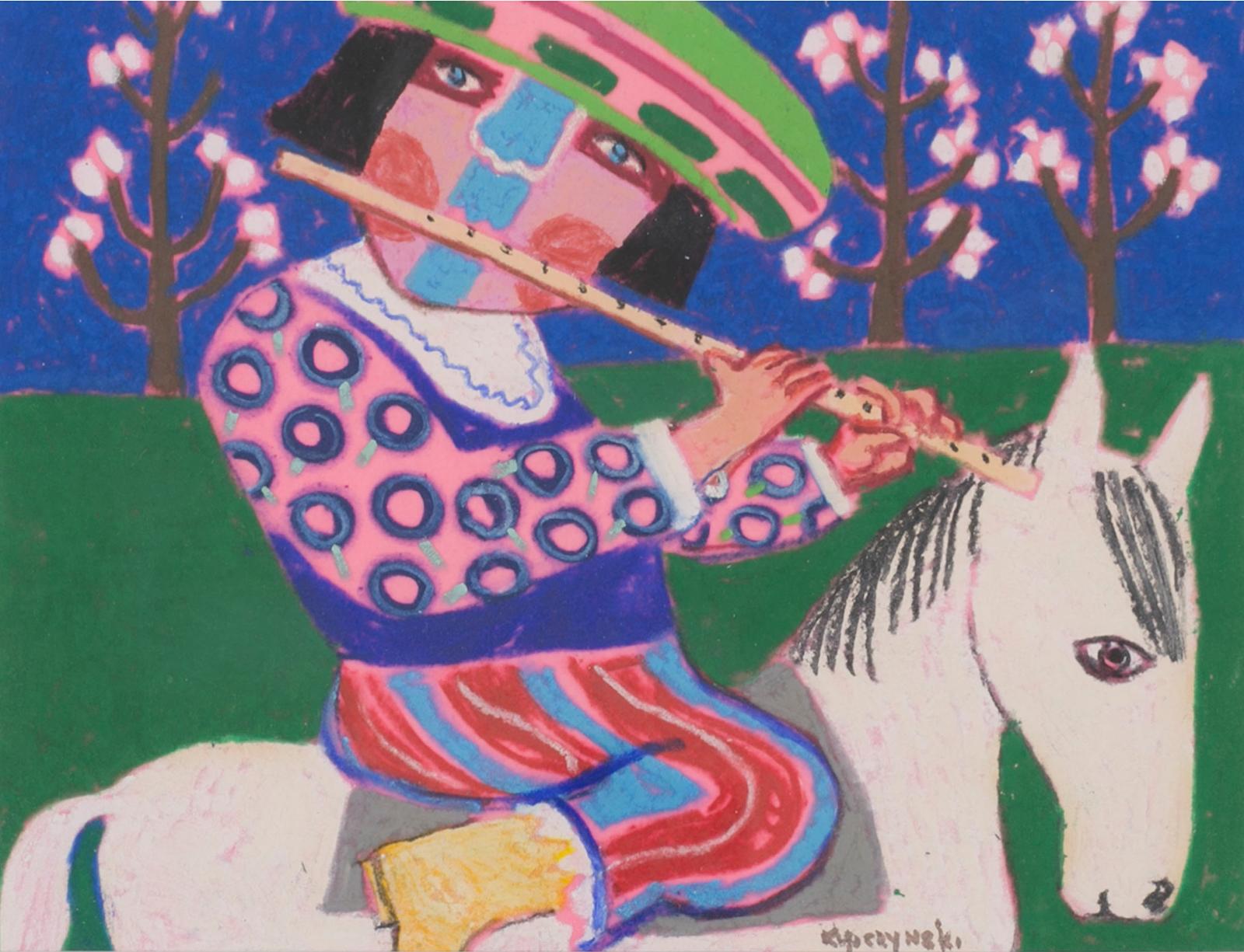 Zbigniew Stanley Kupczynski (1928) - Untitled (Boy With Flute On Horse)