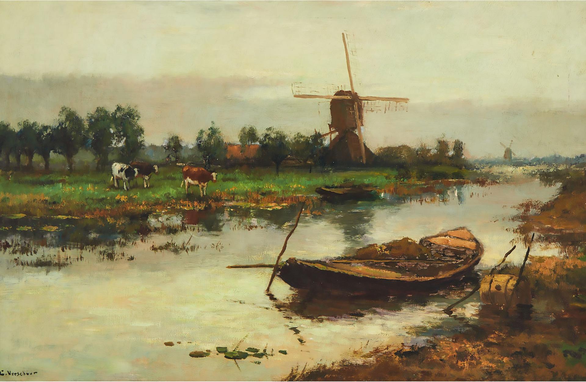 Cornelis (Carel Verschuur) Bouter - A Dutch Waterway