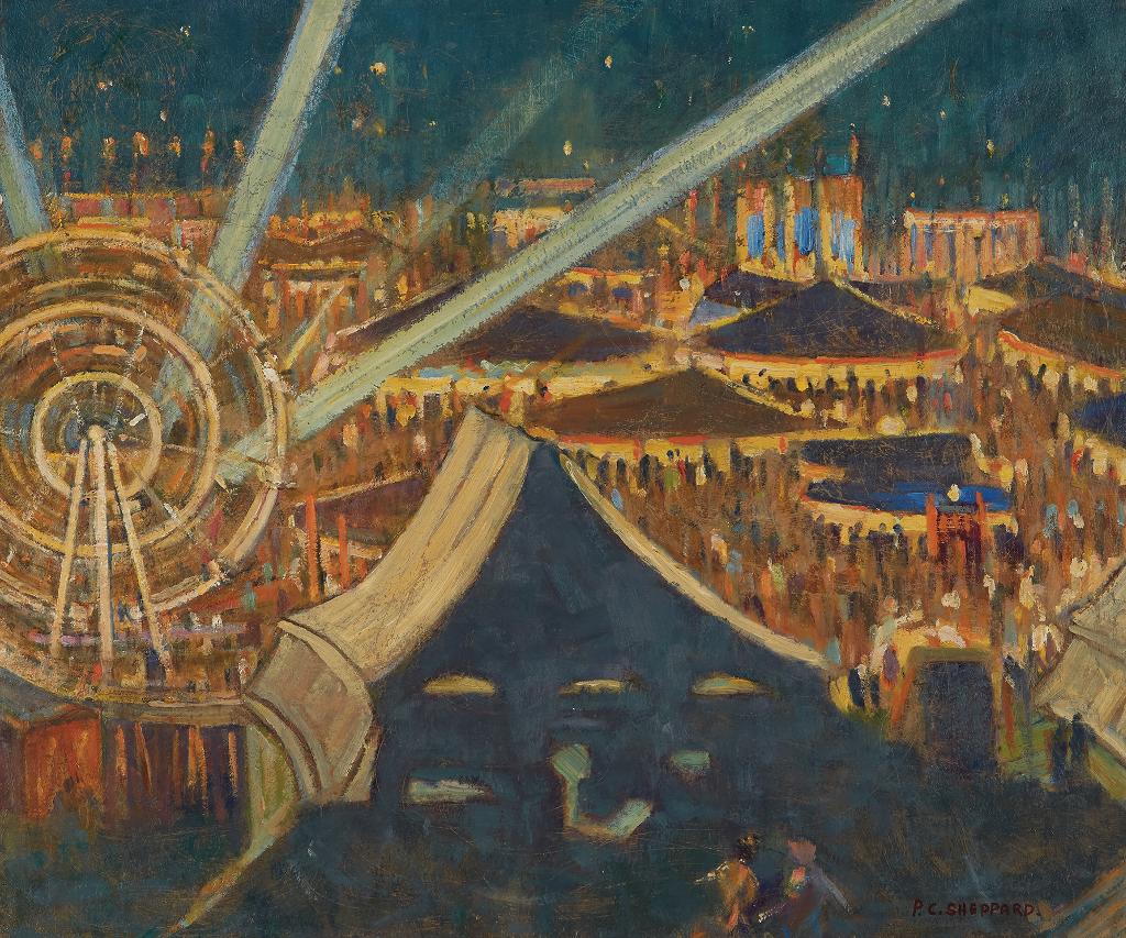 Peter Clapham (P.C.) Sheppard (1882-1965) - Fair For Britain (Night Scene, Riverdale Park, Toronto, 1942-43)
