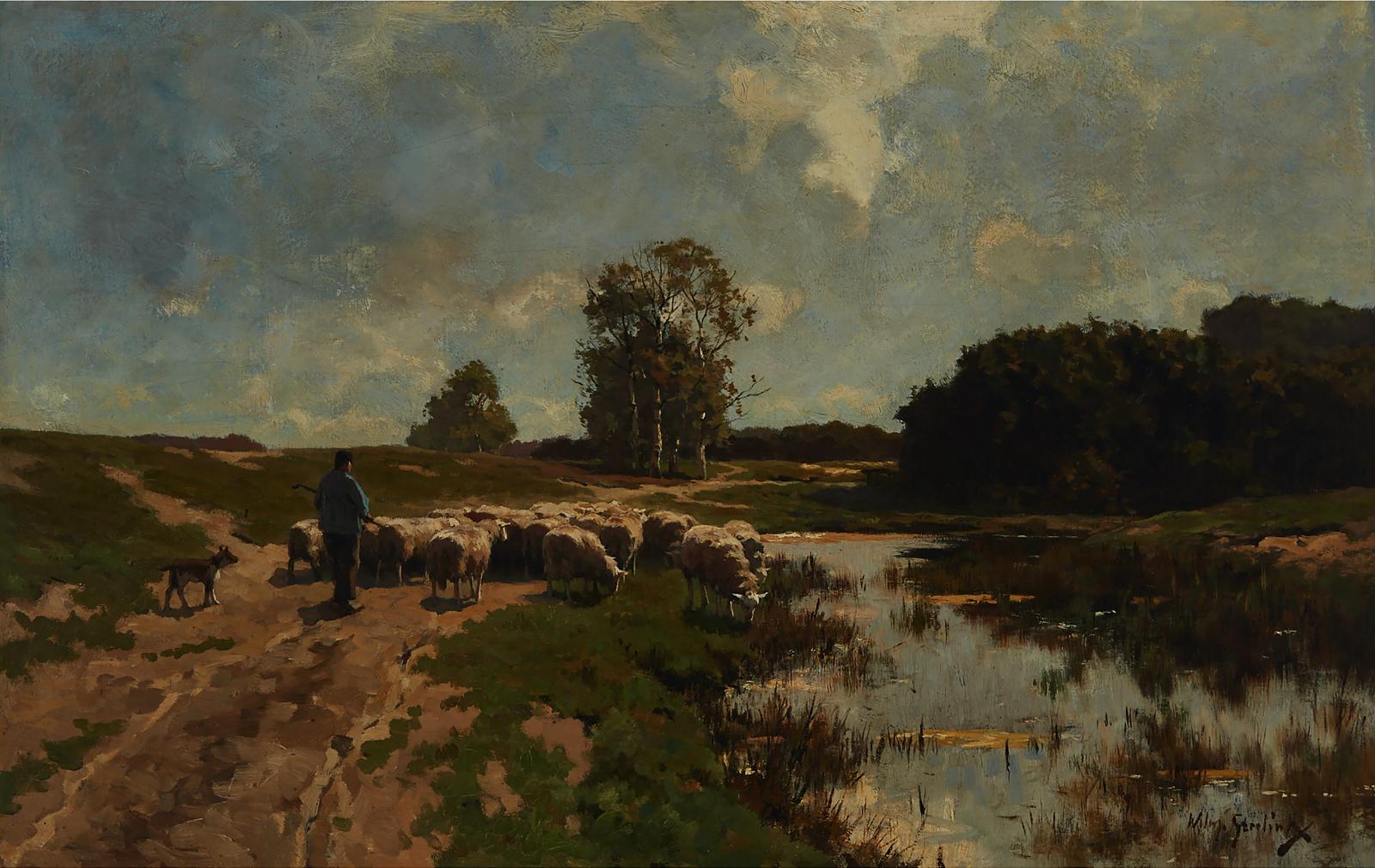Willem Steelink (1856-1928) - Shepherd And Sheep, 1913