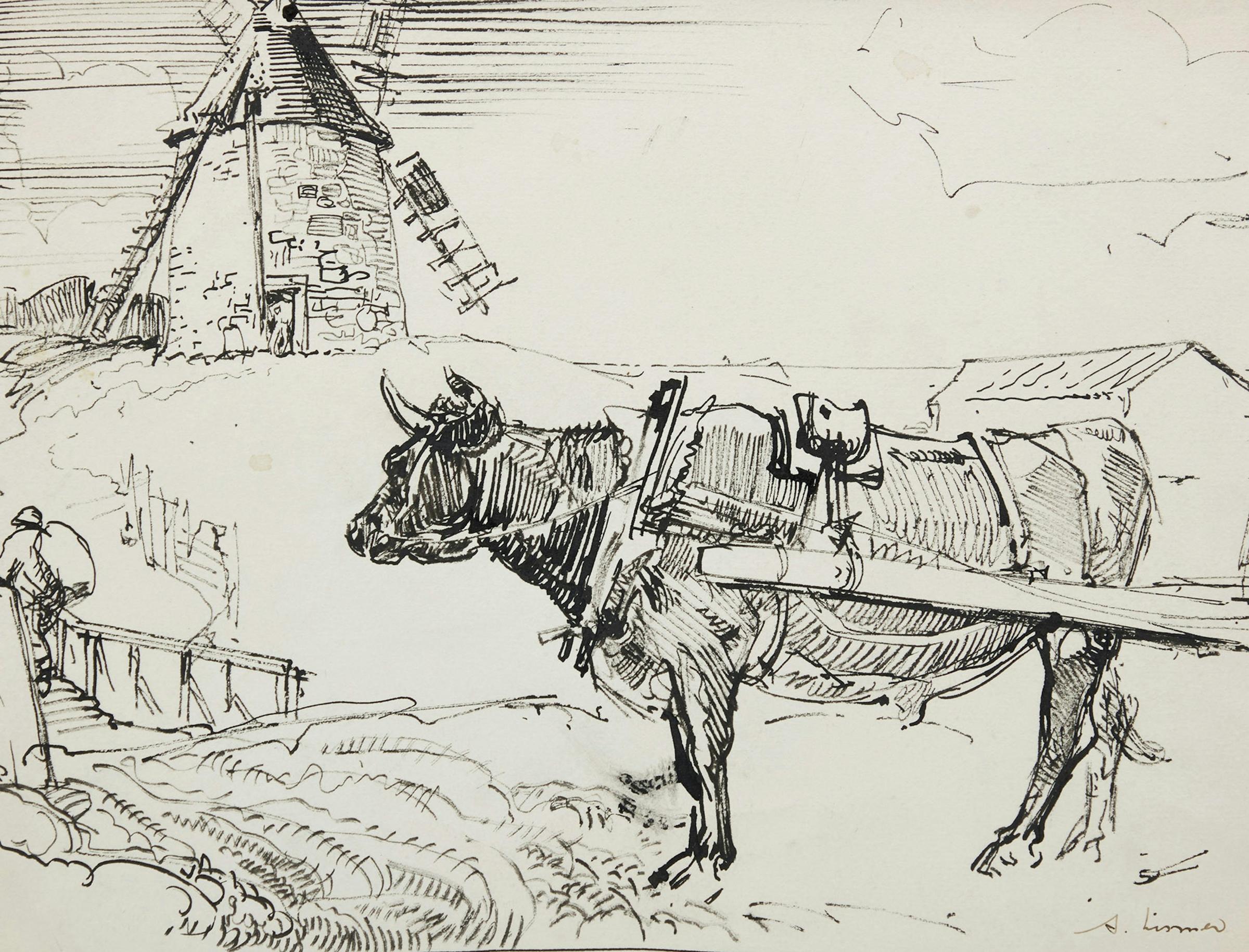 Arthur Lismer (1885-1969) - Isle-aux-Coudres, Mill & Ox Cart