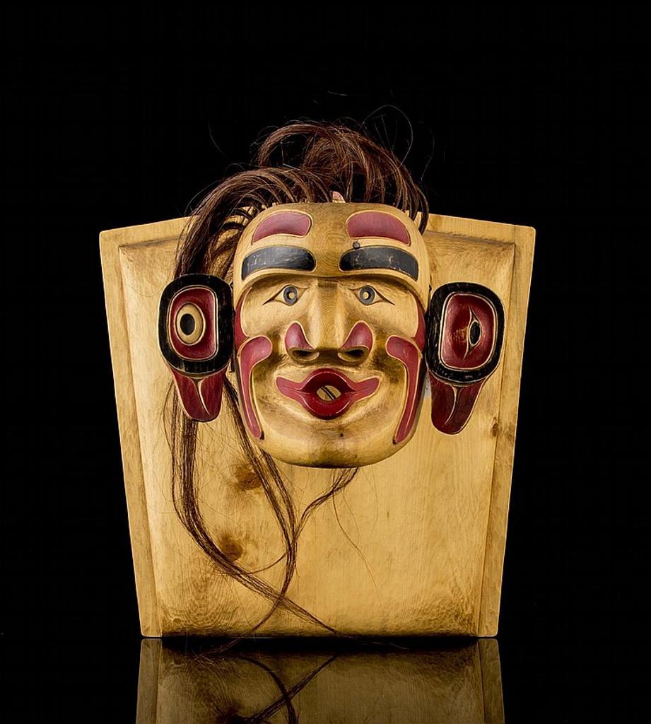 Sean Hinton - a carved and polychromed mask titled The Wild Woman and the Copper Head