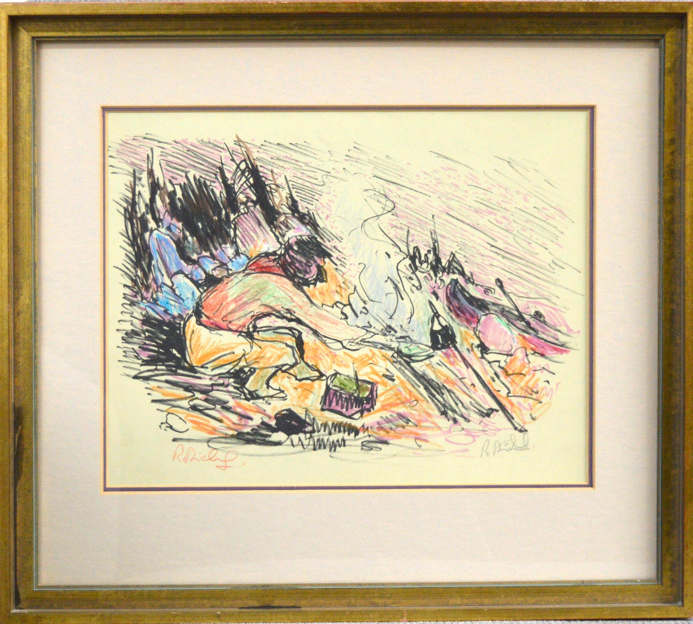 René Jean Richard (1895-1982) - Trappeur près d'un incendie