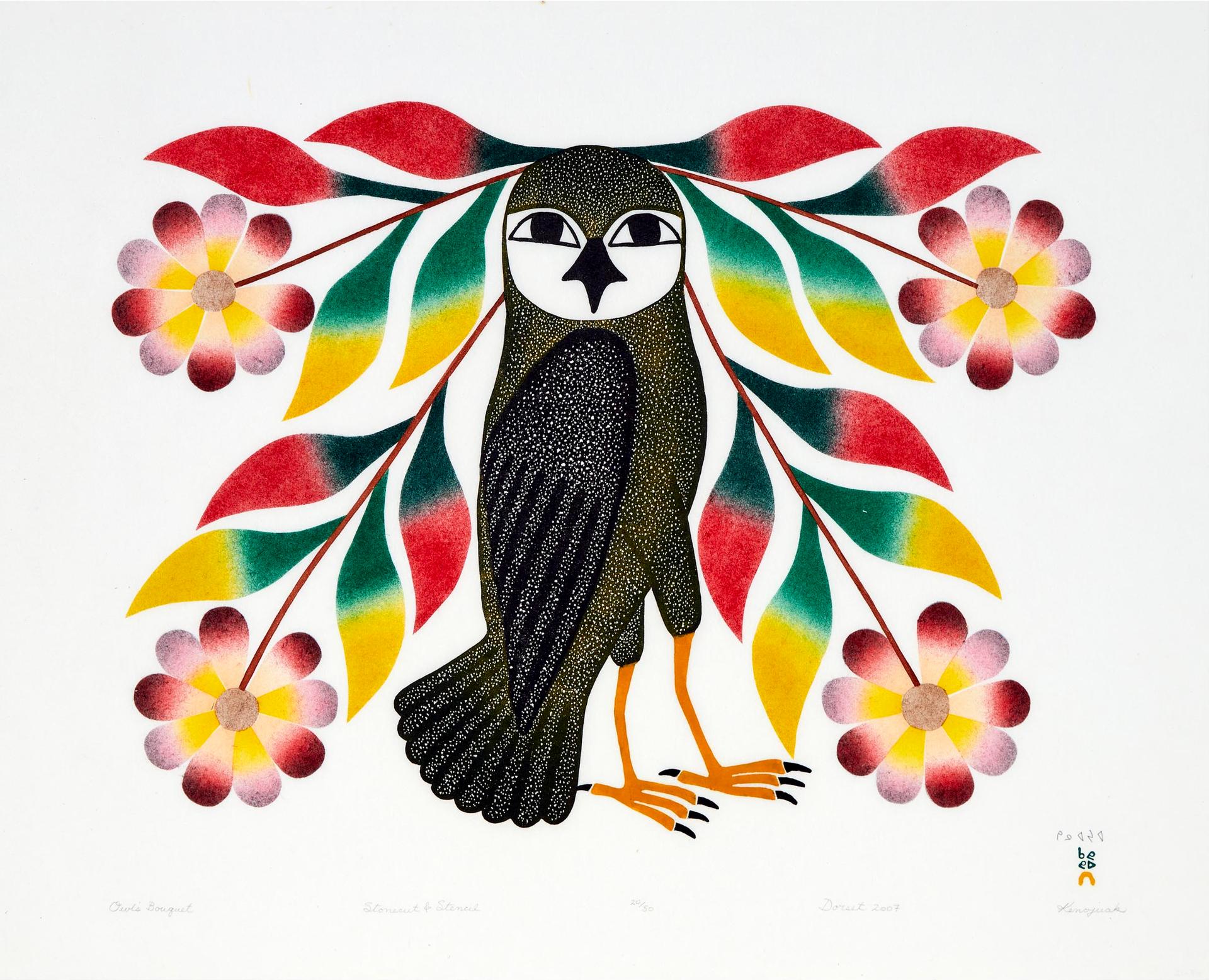 Kenojuak Ashevak (1927-2013) - Owl's Bouquet, 2007