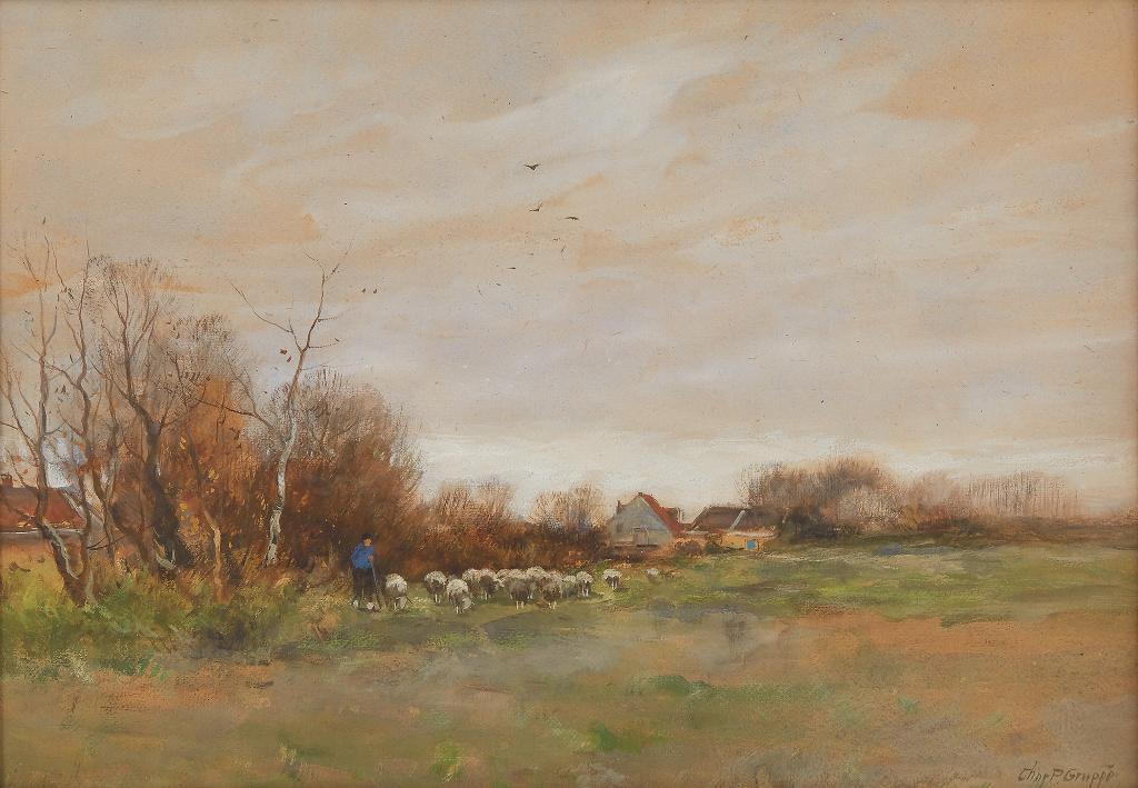 Charles Paul Gruppe (1860-1940) - Pastoral Landscape with Sheep