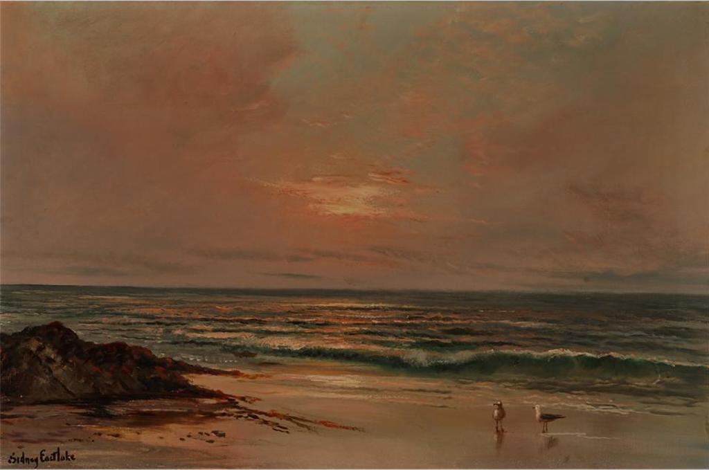 Sidney Eastlake - Coastal Landscape At Sunset With Gulls