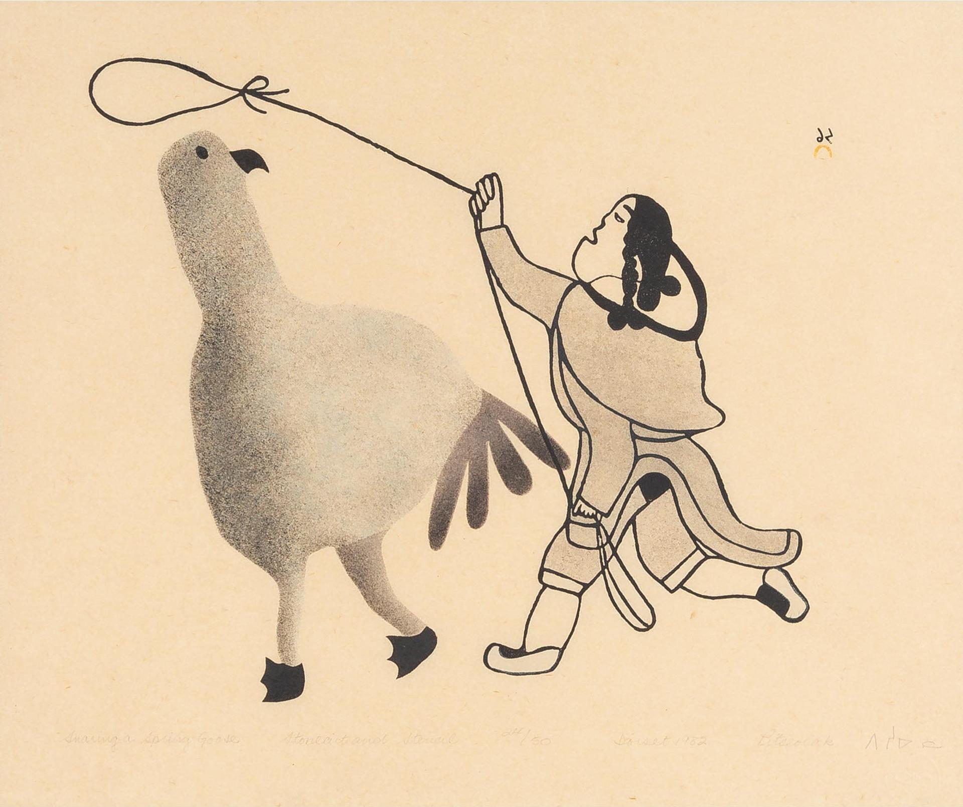 Pitseolak Ashoona (1904-1983) - Snaring A Spring Goose, 1982