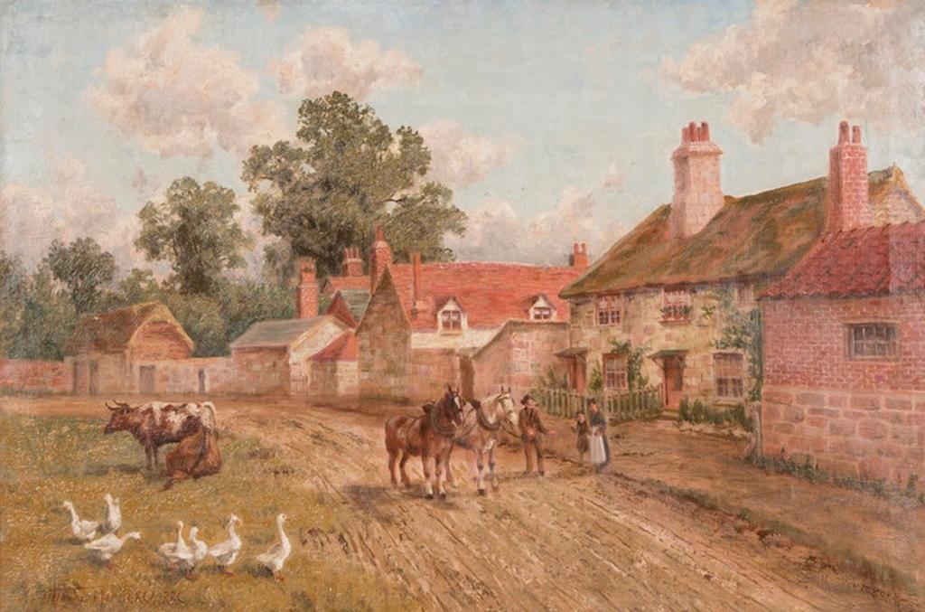 Thomas Mower Martin (1838-1934) - Horses on a Village Road