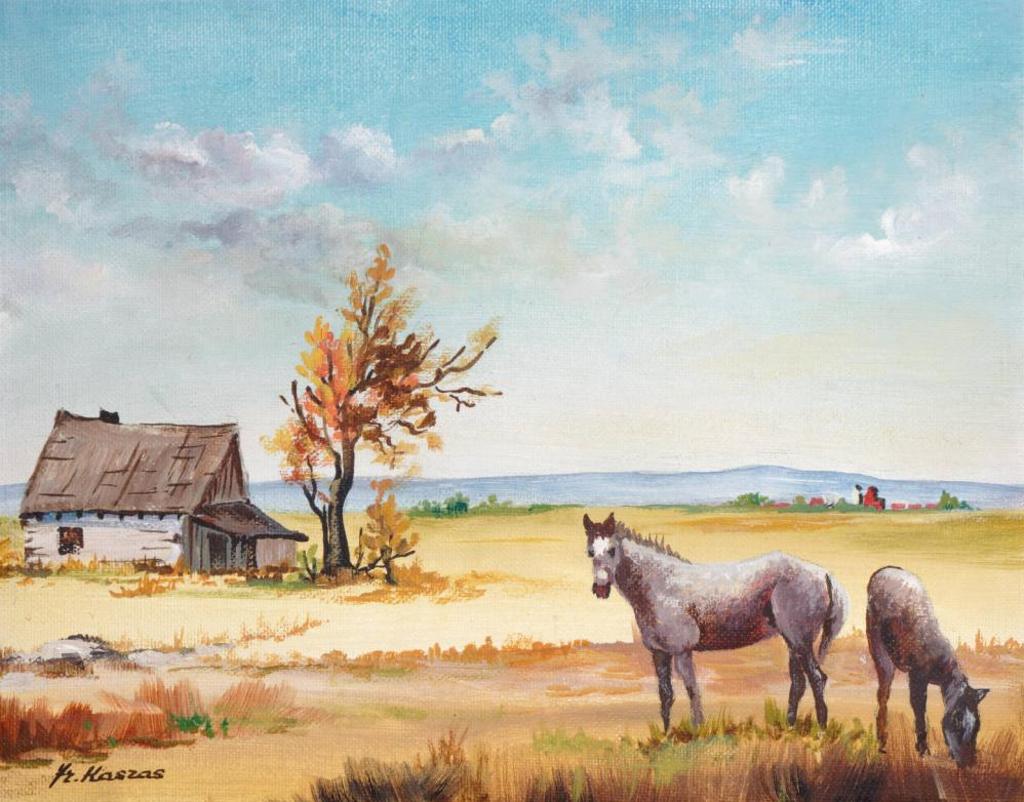 Frank Kaszas (1918-2005) - Untitled - Homestead With Horses