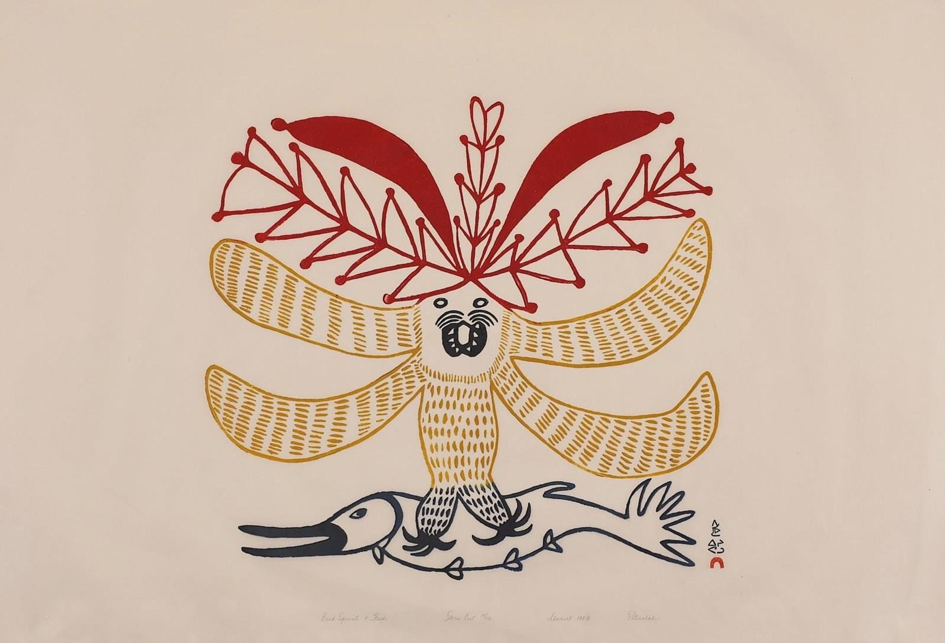 Pitseolak Ashoona (1904-1983) - Bird Spirit And Fish; 1969